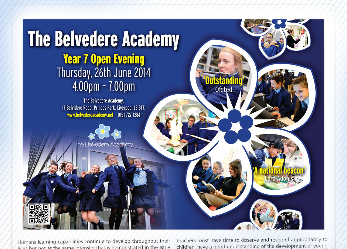 Year 7 Open Evening advert design for The Belvedere Academy